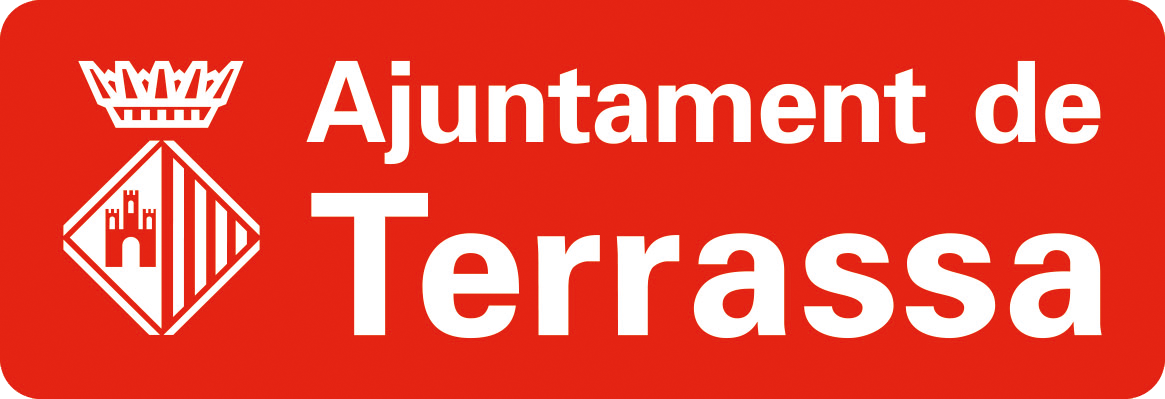 logotip ajuntament de Terrassa, amb fons vermell